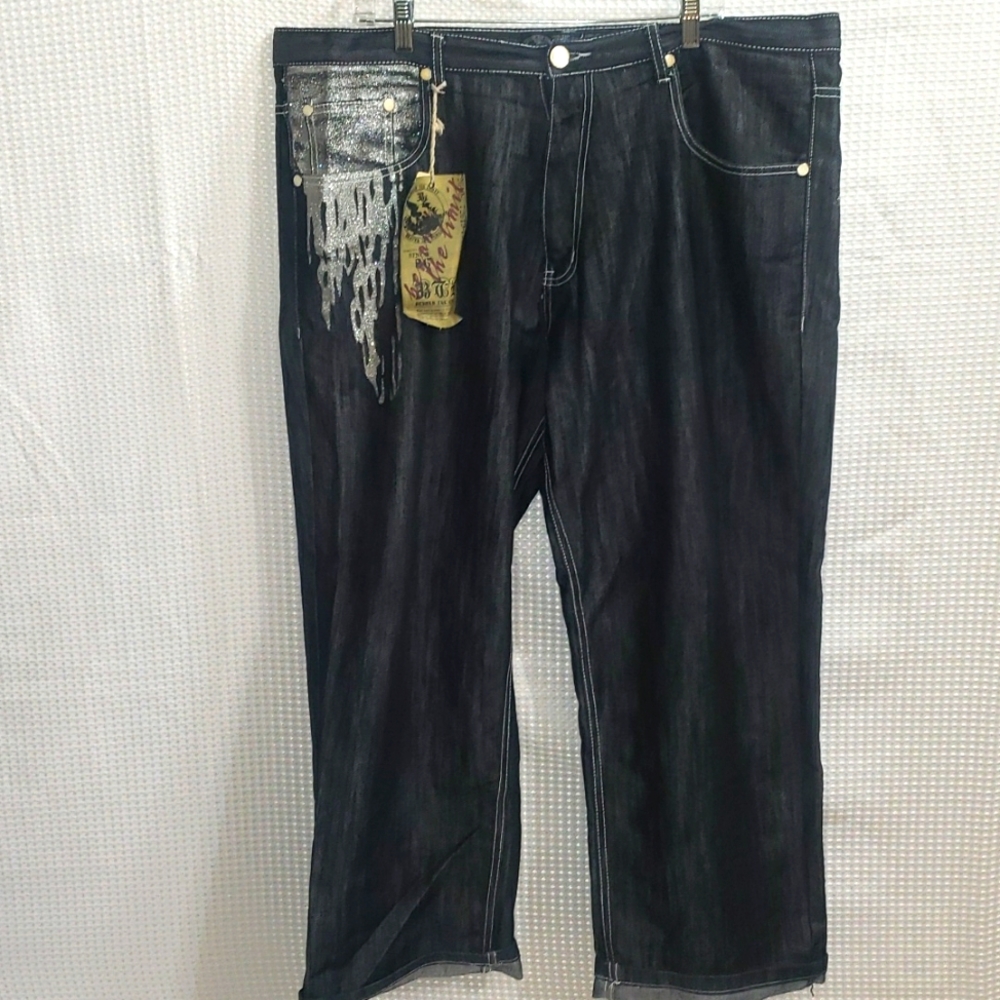 BTL Beyond the Limit Men's Jeans Silver Glitter Baggy Pants Size- W42 L31 NWT
